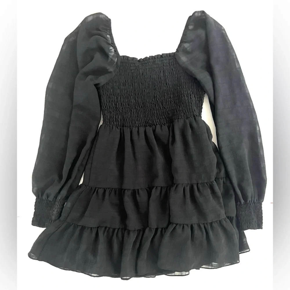 Urban Outfitters Black Long Puff Sleeve Mini Dress Size Small Petite - Picture 2 of 8